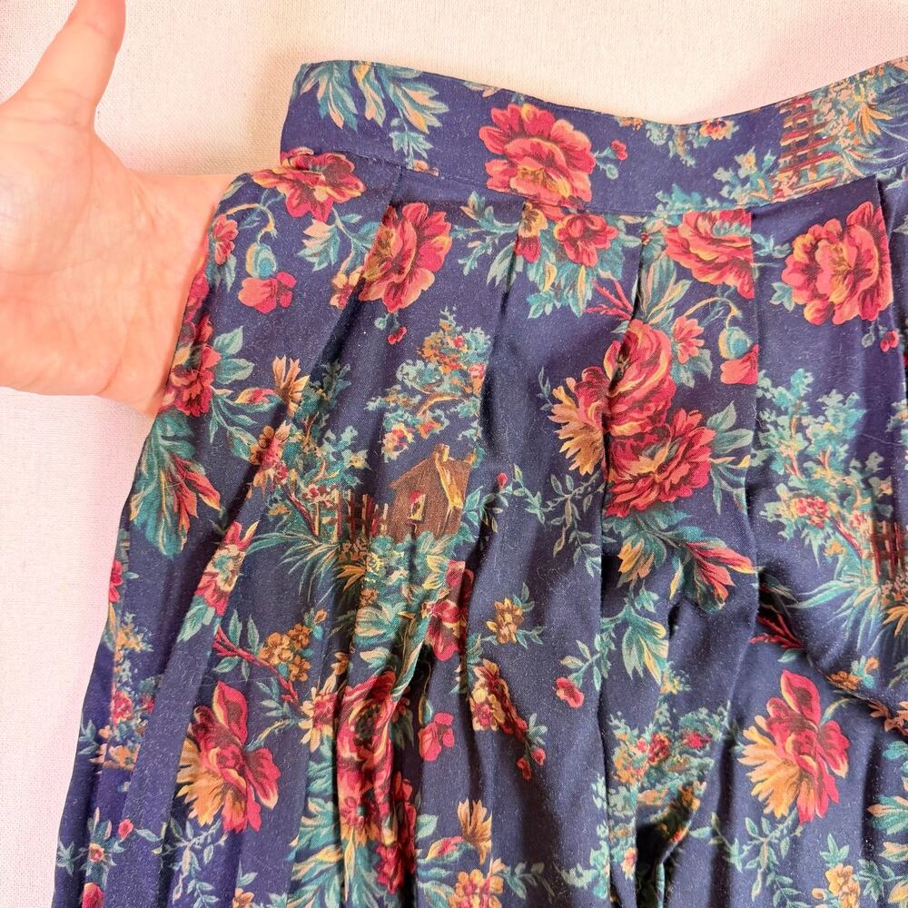 Vintage 90s Koret Floral Rose Midi Skirt Women's 4 Petite Romantic Button Front - Picture 13 of 14